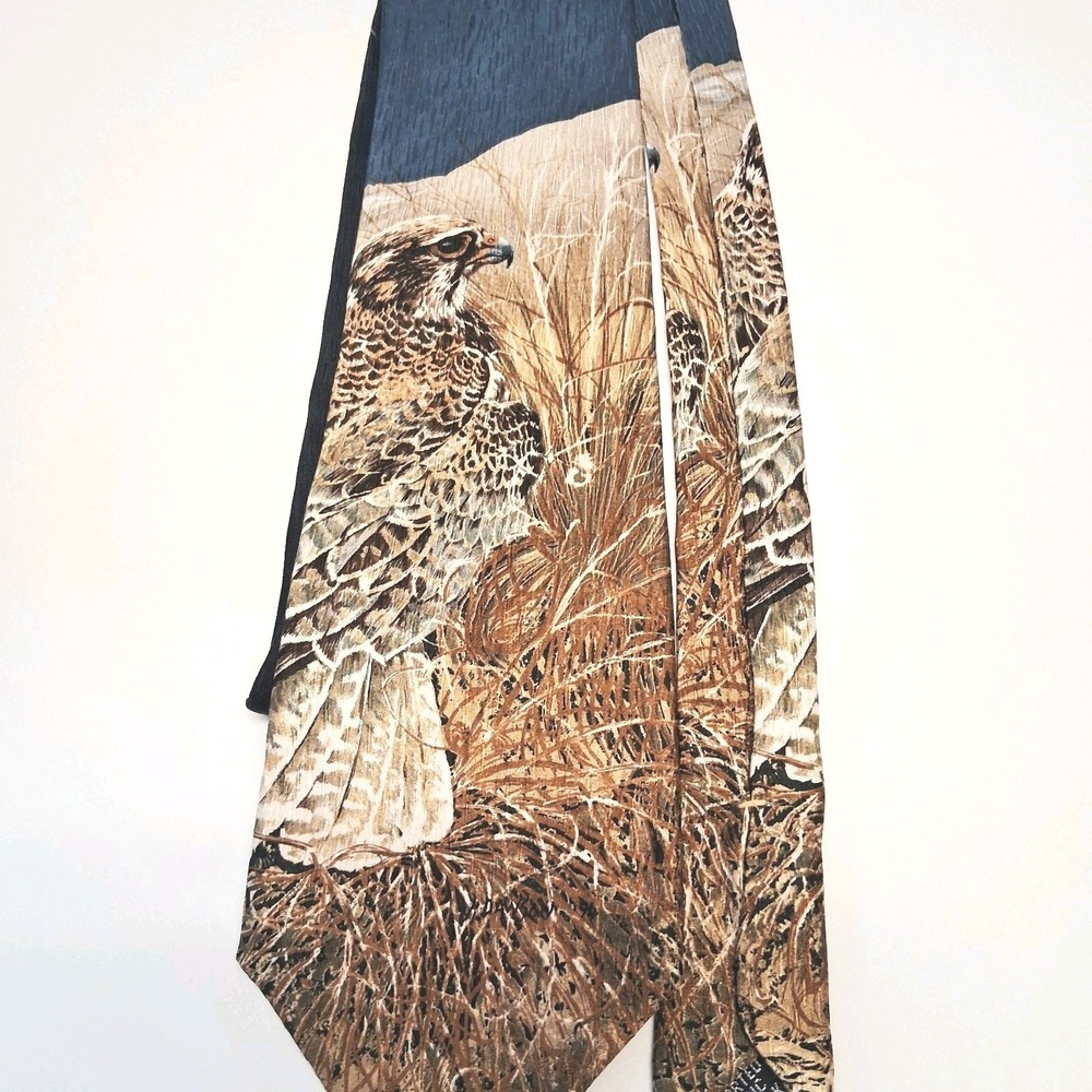 VTG Endangered Species Men's Necktie Silk Animal Print Bird of Prey Blue EUC 90s